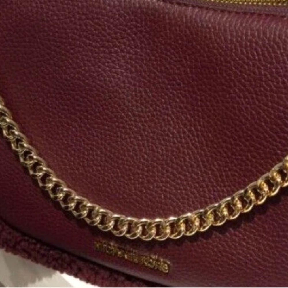 Michael Kors Carmela Medium Pouchette Crossbody in Oxblood Shearling - Picture 5 of 10
